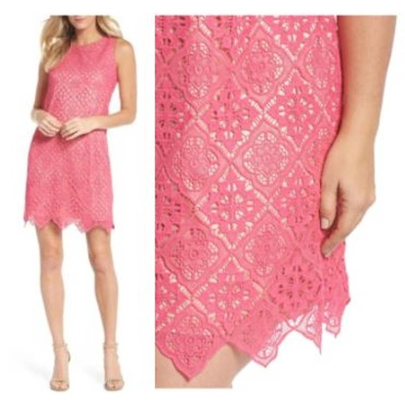 Eliza J Dresses & Skirts - NWT Eliza J Sleeveless Lace Scalloped Hem Shift Dress In Hot Pink Size 0